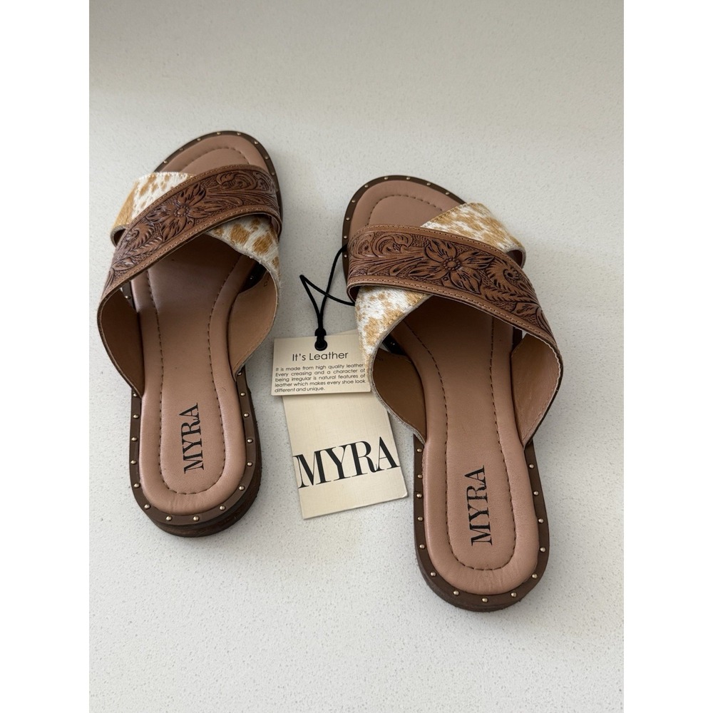 Myra Slip On Sandals Western Tooled Leather Women's Size 9 New With Tag